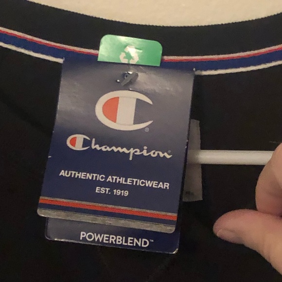 Champion unique foil metallic Logo sweatshirt black unisex Sz Small NWT - Picture 3 of 9